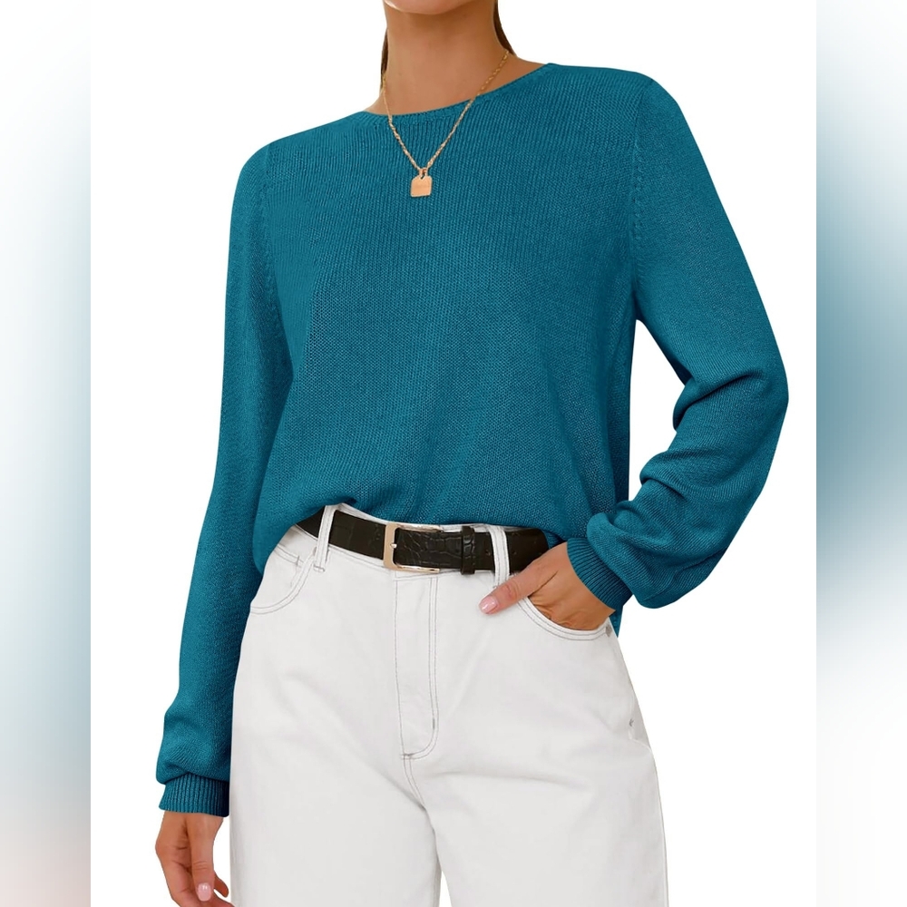 🆕️Women’s Teal Crew Neck Sweater - Classic Everyday Knit Oversized Xsmall